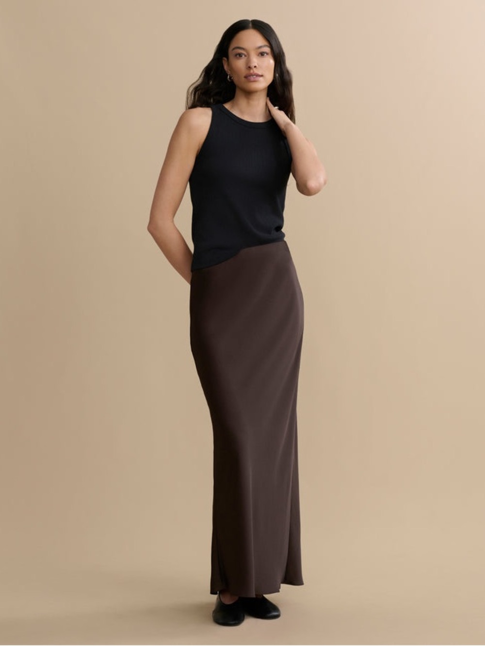 Jenni Kayne Nina Brown Maxi Slip Skirt sz XS